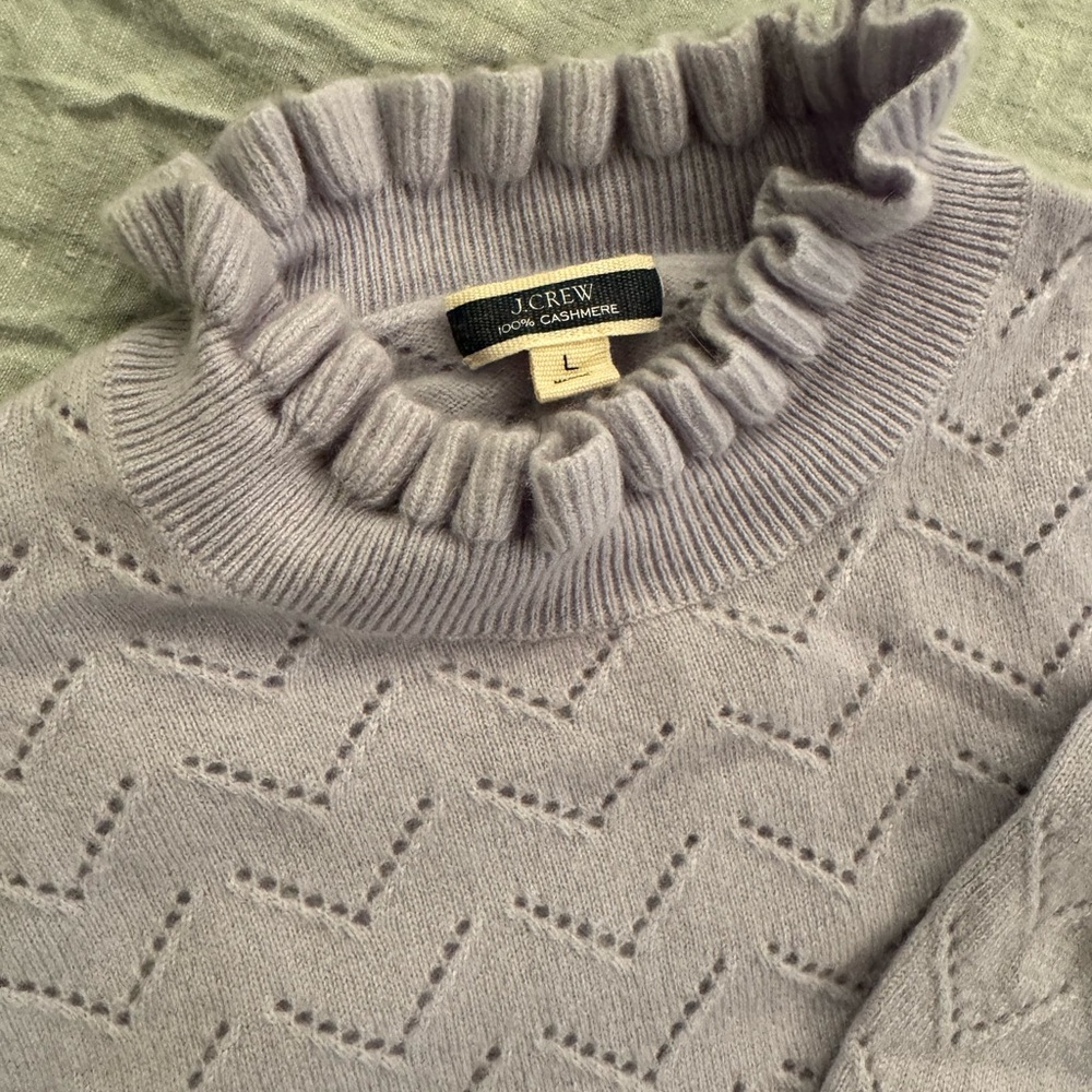 J. Crew Purple Sweater with Ruffled Turtleneck and Textured Knit